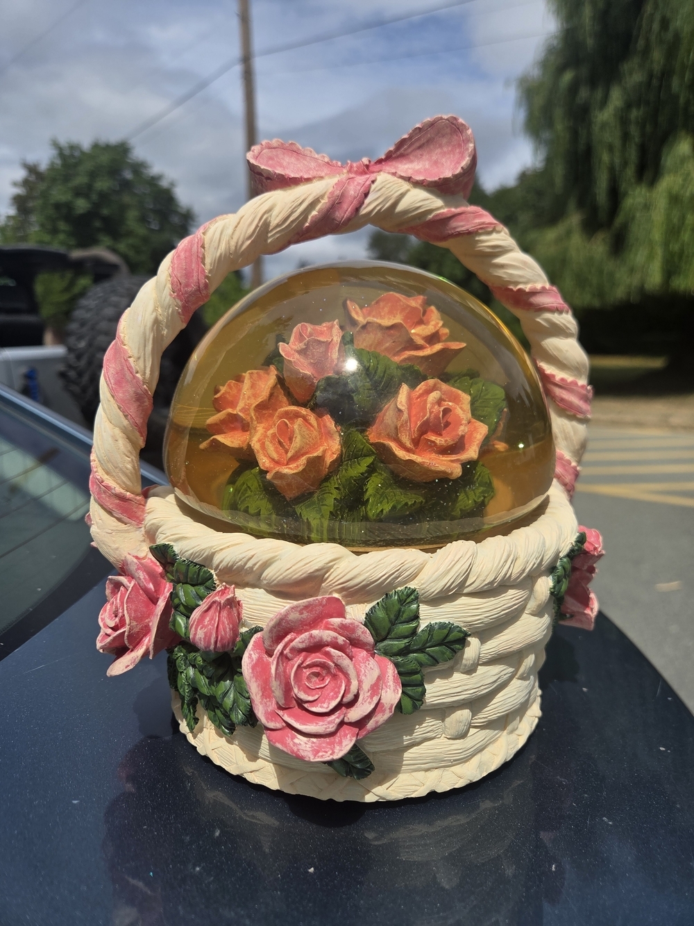Floral Snow Globe - Pink and Cream Home Art